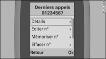 Sous-menus Derniers appels